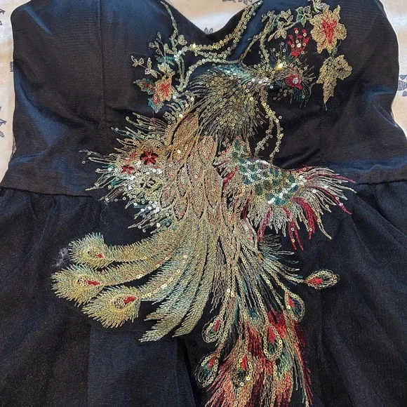 Black Strapless Tulle Dress with Embroidered Peacock from Chi Chi London - Picture 3 of 4